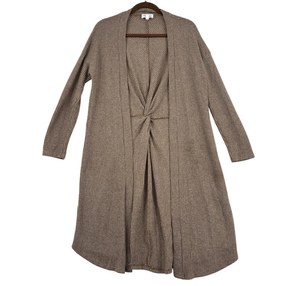 Emma & Olivia Open Cardigan Sweater Size S Brown Tan Waffle Thermal Texture Long